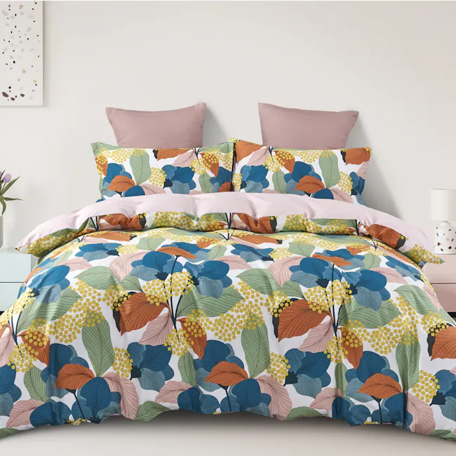 Carla 5-pc Cotton Bedding Set (4 Sizes) - 5 - Floral-patterned bed sheets with vibrant colors, including blue, green