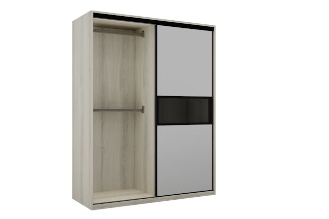 Lorren Sliding Door Wardrobe 3 with Glass Panel - Matte White, White Oak - 6