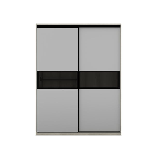 Lorren Sliding Door Wardrobe 3 with Glass Panel - Matte White, White Oak - 0