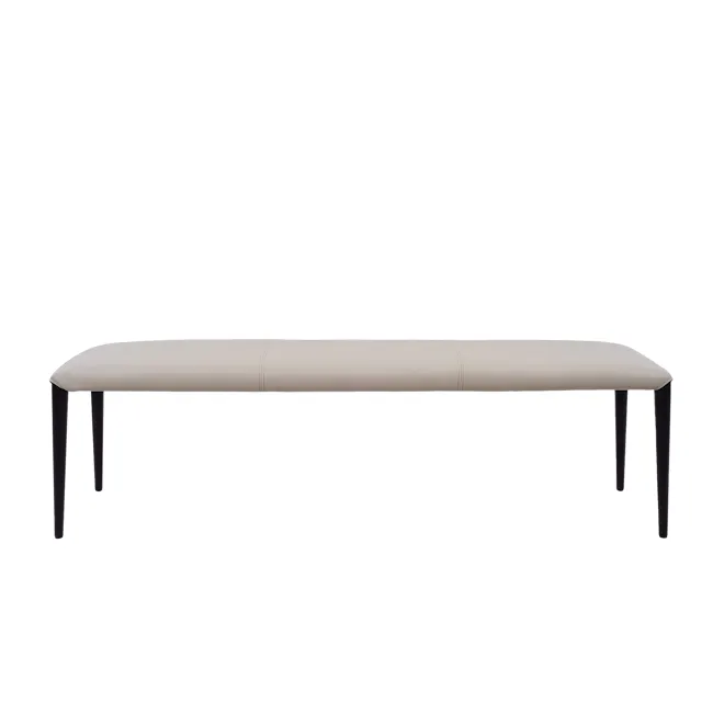 Jorge Bench 1.5m - Beige (Faux Leather) - 2 - Modern minimalist bench, sleek black legs, neutral beige cushion, contemporary