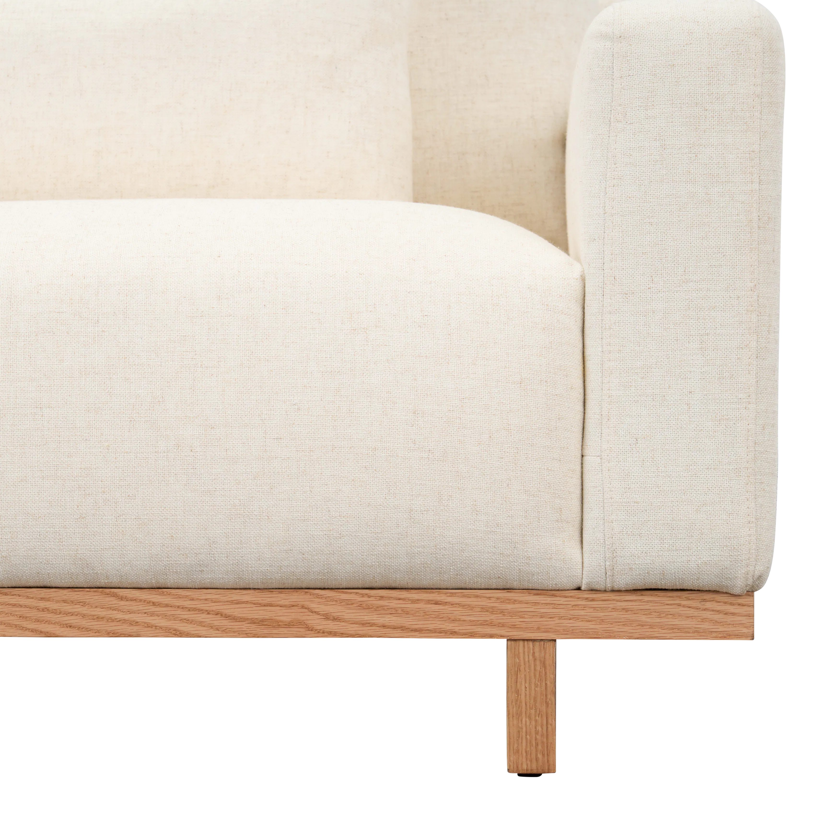 Miu 3 Seater Lounge Sofa - 14 - Burlap sofa, textured fabric, light beige upholstery, wooden legs, rustic charm, natural