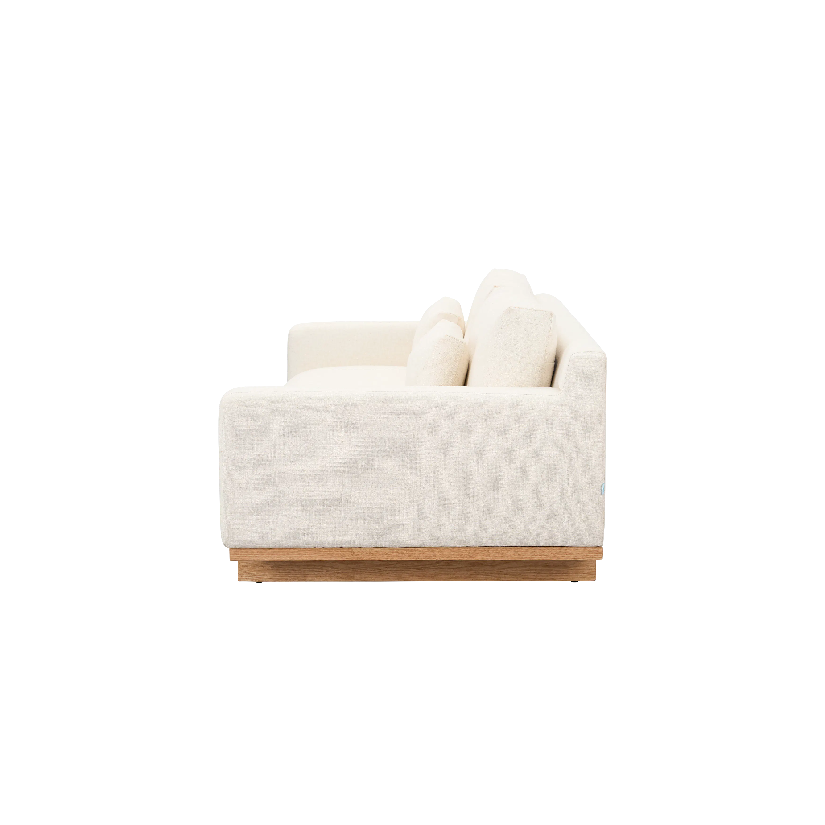 Miu 3 Seater Lounge Sofa - 17 - Cream sofa, minimalist design, soft cushions, light upholstery, wooden base, cozy seating