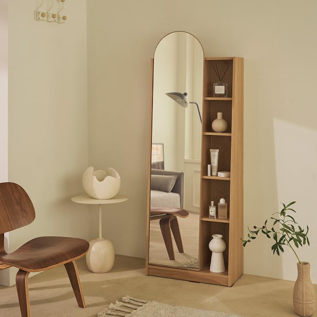 Chelsea Arched Mirror Cabinet with Side Shelf - Maple - 2