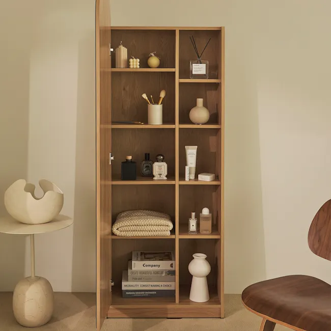Chelsea Arched Mirror Cabinet with Side Shelf - Maple - 4 - Wooden shelf, minimalist design, modern decor, elegant