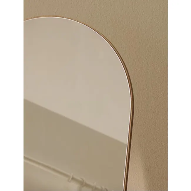 Chelsea Arched Mirror Cabinet with Side Shelf - Maple - 5 - Arched mirror frame, minimalist design, white interior, soft