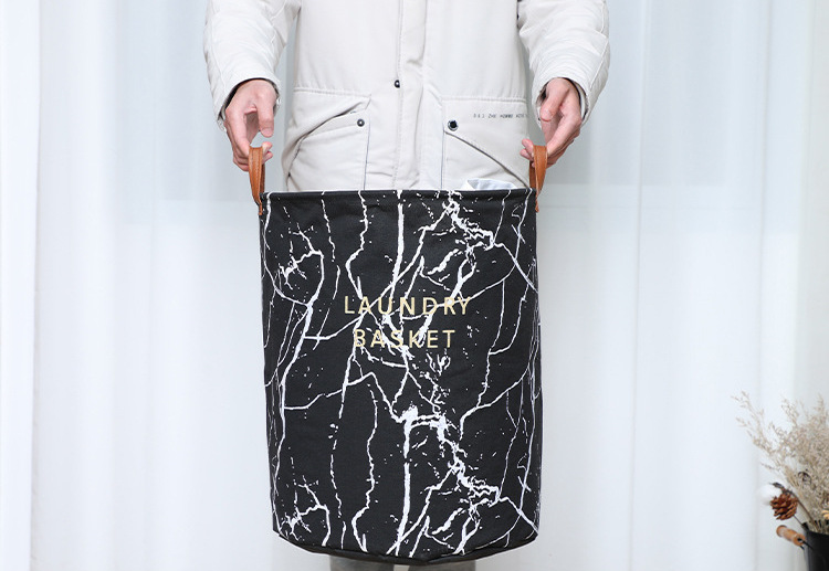 Marble Laundry Basket With Leather Handle Black, Laundry Baskets by HipVan HipVan