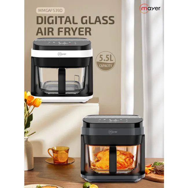 Mayer 5.5L Digital Glass Air Fryer MMGAF539D-WE (White) - 2