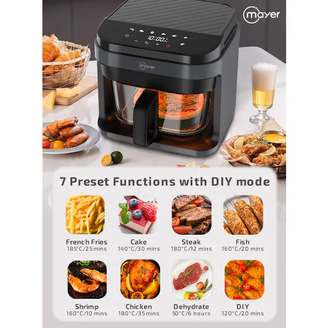 Mayer 5.5L Digital Glass Air Fryer MMGAF539D-WE (White) - 3