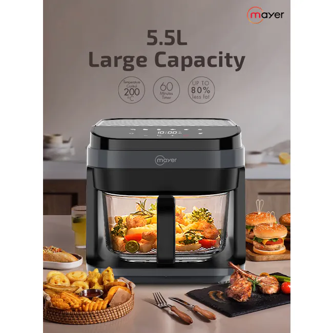 Mayer 5.5L Digital Glass Air Fryer MMGAF539D-WE (White) - 8