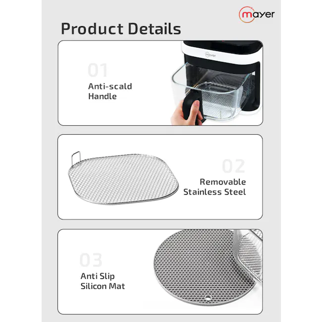 Mayer 5.5L Digital Glass Air Fryer MMGAF539D-WE (White) - 9
