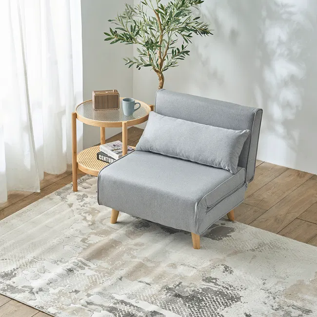 Noel Sofa Bed - Harbour Grey - 2 - Light gray sofa, wooden legs, cozy seating, modern design, soft cushions, natural light