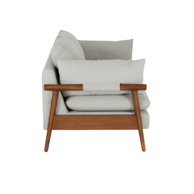 Astrid 2 Seater Sofa - Walnut, Ivory - 9 - Light gray upholstered armchair, wooden armrests, minimalist design, modern