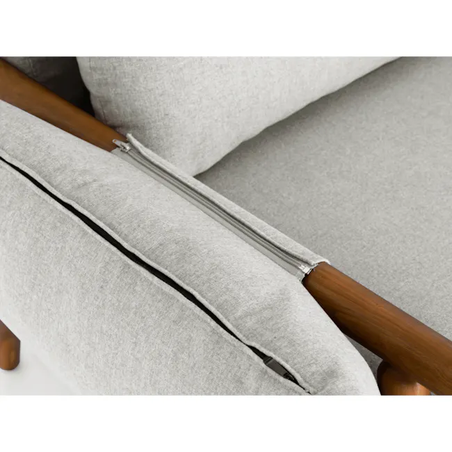 Astrid 2 Seater Sofa - Walnut, Ivory - 10 - Light gray fabric armrest, wooden armrest, fabric zipper, cushioned armrest