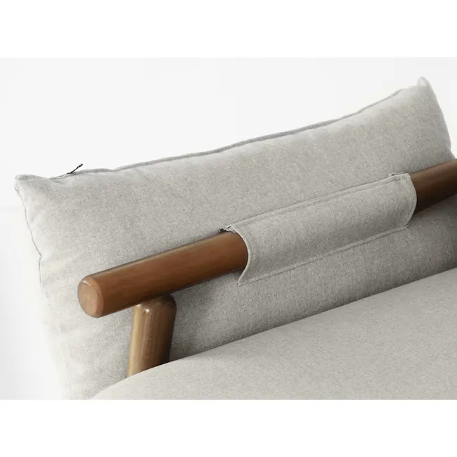 Astrid 2 Seater Sofa - Walnut, Ivory - 6 - Light gray fabric sofa, wooden armrest, cushioned seating, modern design, soft