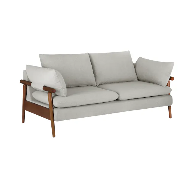 Astrid 2 Seater Sofa - Walnut, Ivory - 2 - Light gray sectional sofa, minimalist design, wooden armrests, cushioned seating