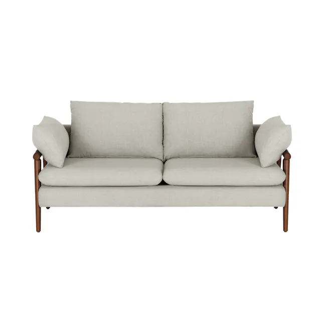 Astrid 2 Seater Sofa - Walnut, Ivory - 1 - Light gray upholstered sofa, wooden armrests, minimalist design, neutral color
