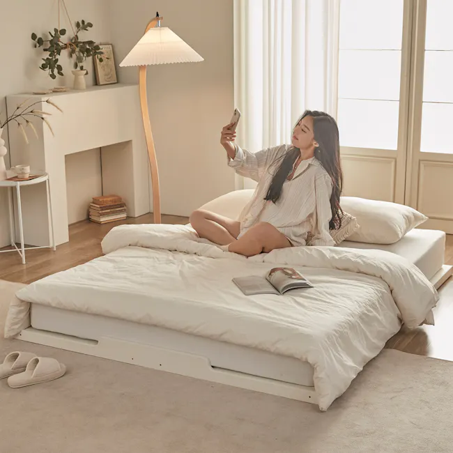 Akira Queen Modular Floor Platform Bed - White - 2