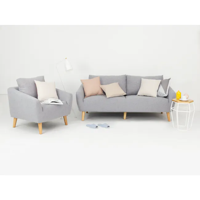 Hana 3 Seater Sofa with Hana Armchair - Light Grey - 16