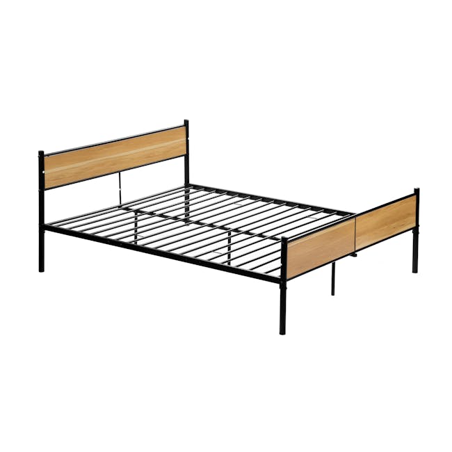 Ines Queen Metal Bed with 2 Dalton Bedside Tables in Oak, Black - 4