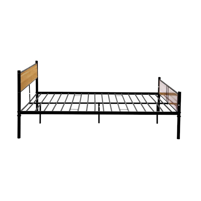 Ines Queen Metal Bed with 2 Dalton Bedside Tables in Oak, Black - 5
