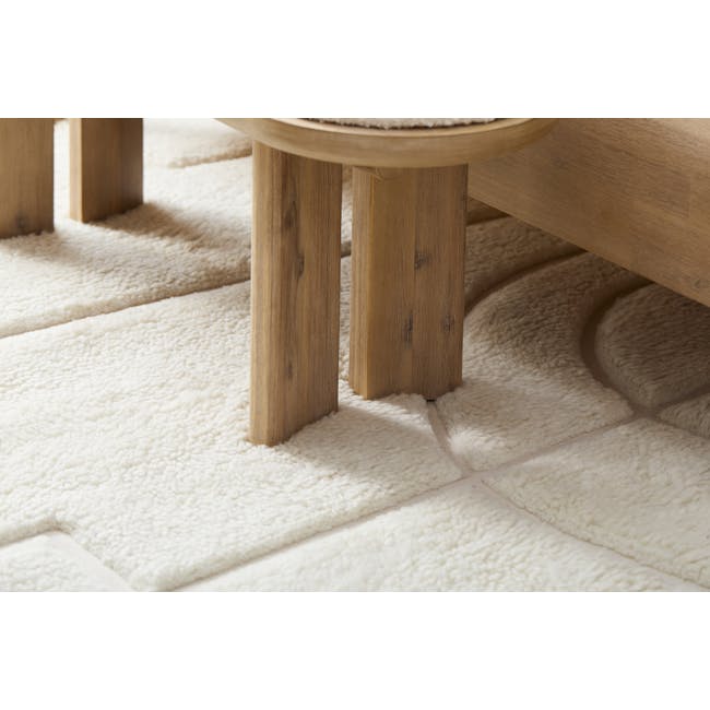 Catania Cushioned Bench 1.2m - 9 - Wooden legs, round table, textured surface, fluffy carpet, natural wood grain, cozy