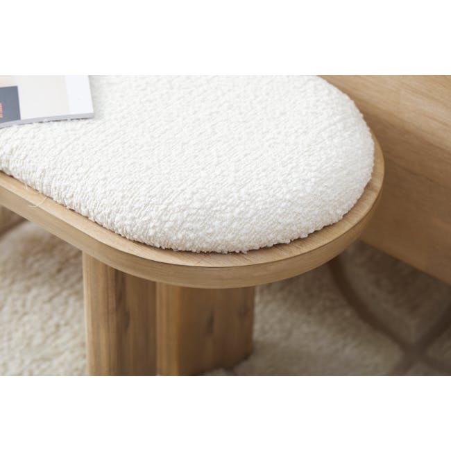 Catania Cushioned Bench 1.2m - 8 - Cream-colored, fluffy, round stool, wooden base, cozy, soft, textured surface, white