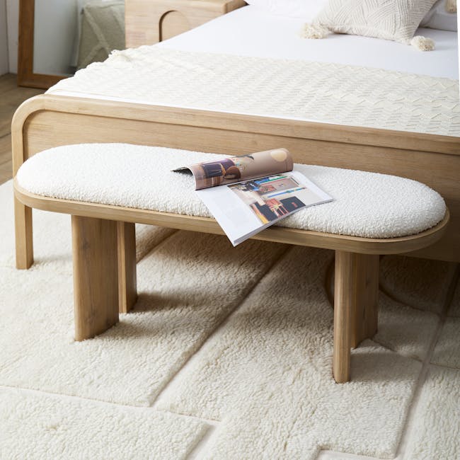 Catania Cushioned Bench 1.2m - 6 - Wooden bench, white fluffy rug, soft bedding, cozy room, modern decor, comfortable
