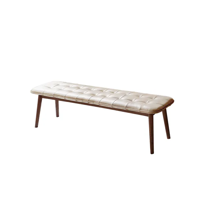Soren Bench 1.4m - Off White (Genuine Cowhide Leather) - 9 - Lush, tufted, cream-colored, cushioned, bench, wooden frame