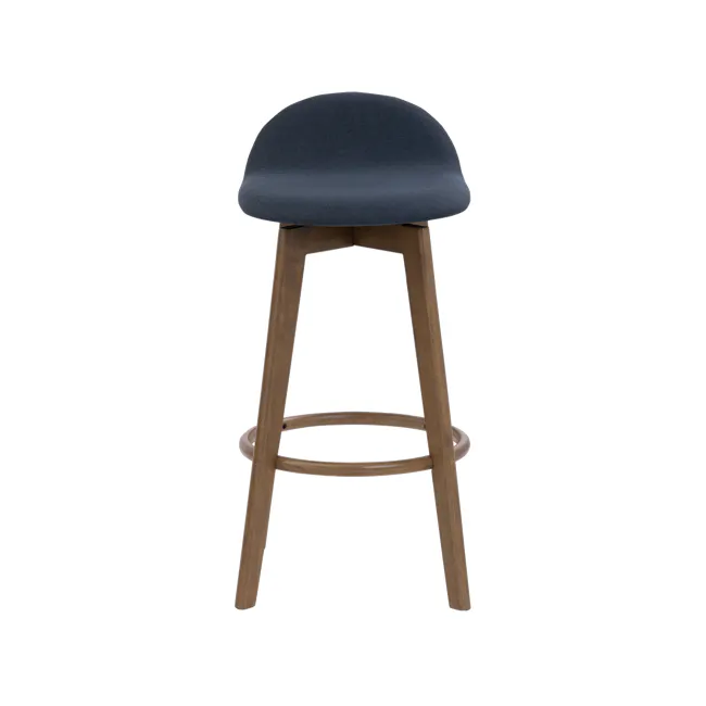 Mora Bar Chair - Walnut, Navy - 2 - Bar stool, wooden chair, modern design, upholstered seat, minimalist style, high back