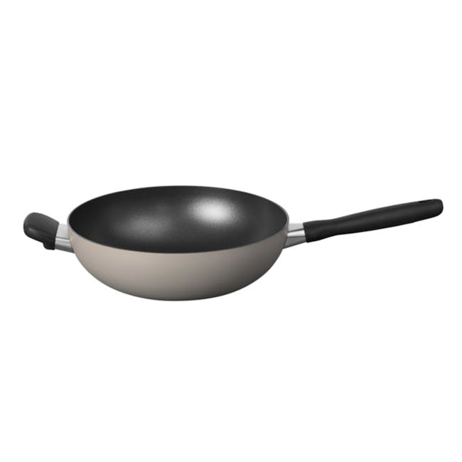 Meyer Bauhaus Warm Grey Nonstick Open Stirfry Pan with Helping Handle (2 Sizes) - 0