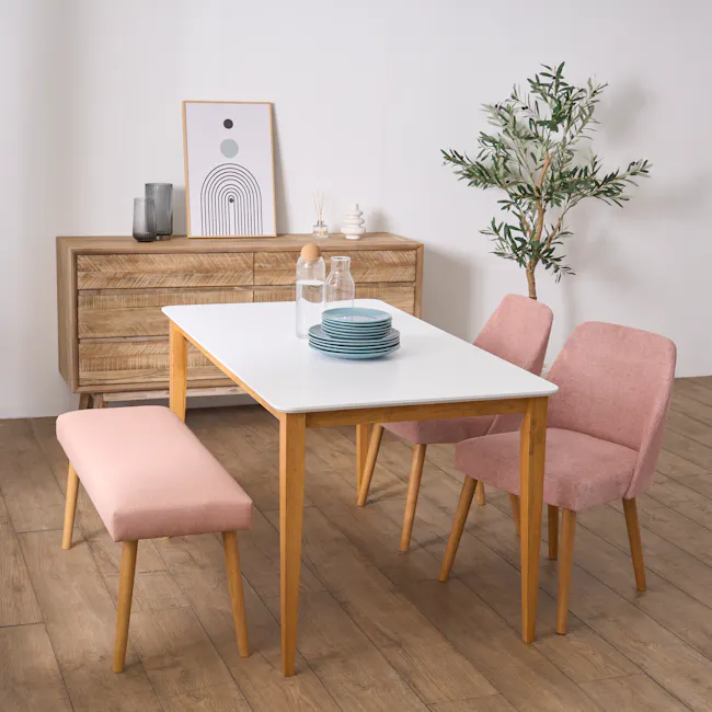 Charmant Dining Table 1.4m - Natural, White - 3 - Modern dining room, minimalist furniture, wooden dining table, pink