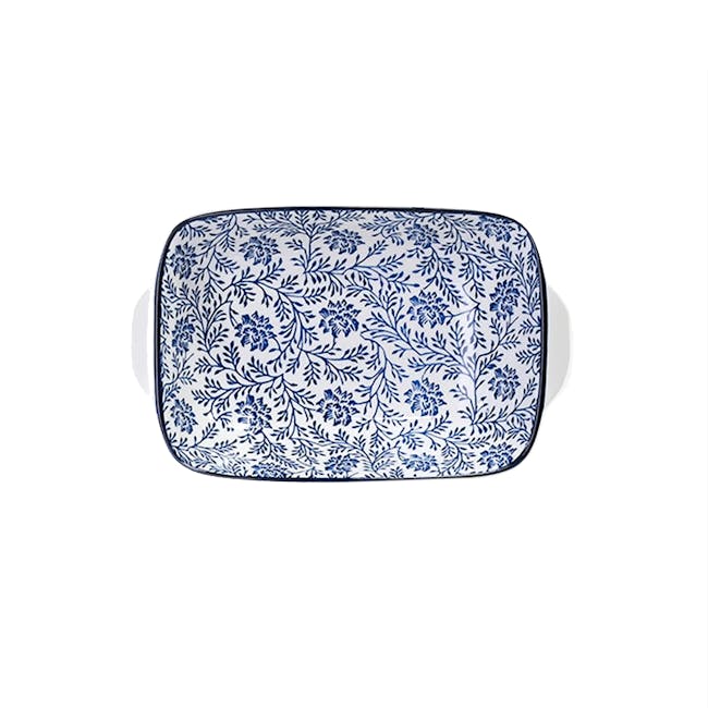 Table Matters Floral Blue Baking Dish with Handles - 0