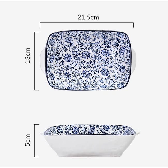 Table Matters Floral Blue Baking Dish with Handles - 2