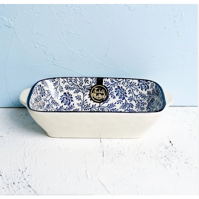 Table Matters Floral Blue Baking Dish with Handles - 1