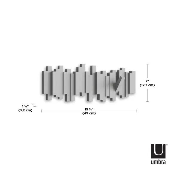 Sticks Multi Hook - Grey - 12 - U-shaped metal component with precise dimensions, 19 mm in length and 2 cm in width