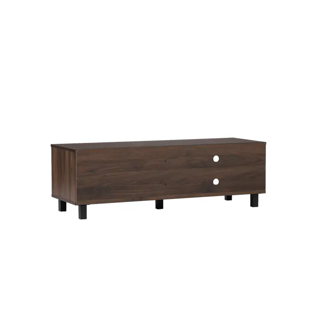Ariane TV Console 1.1m - 4 - Wooden sideboard, dark wood finish, rectangular shape, two drawers, black metal legs