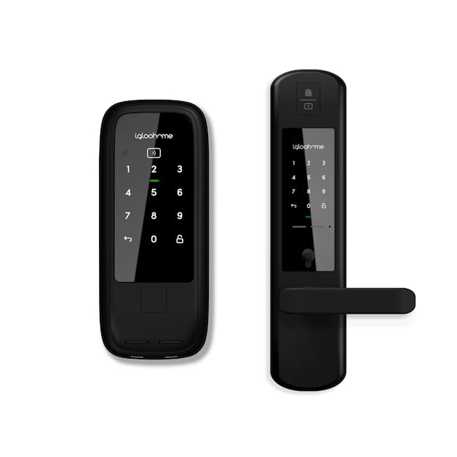 igloohome Gate & Door Bundle: Metal Gate 2 + Smart Mortise 2+ - 1 - Black keypad with green digits and lock button