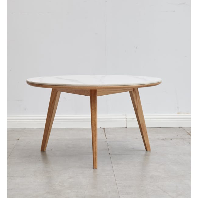 Jerry Round Coffee Table 0.8m (Sintered Stone) - 6 - Modern wooden table with marble top, minimalist design, light wood