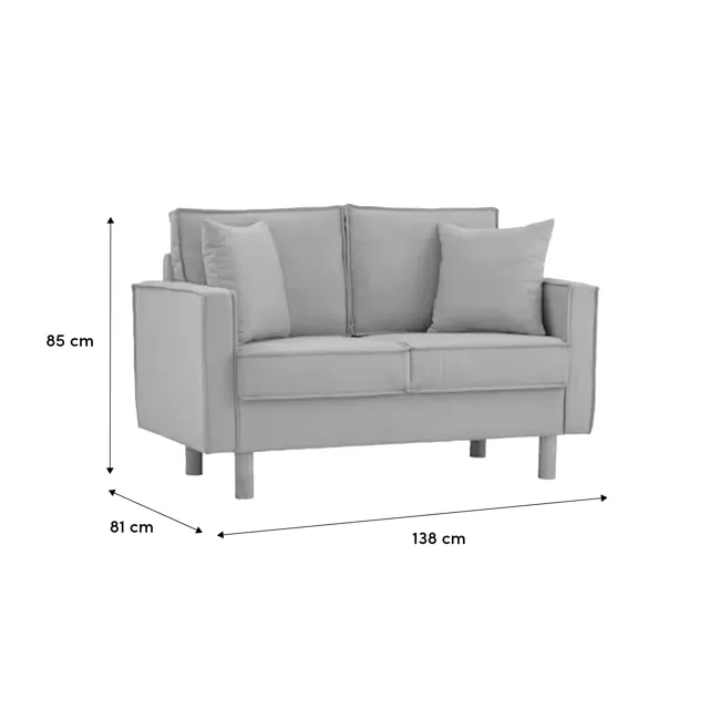 Nexon 2 Seater Sofa - Light Mocha - 6 - Modern gray sofa, 85 cm height, 81 cm width, 138 cm total length, armrests