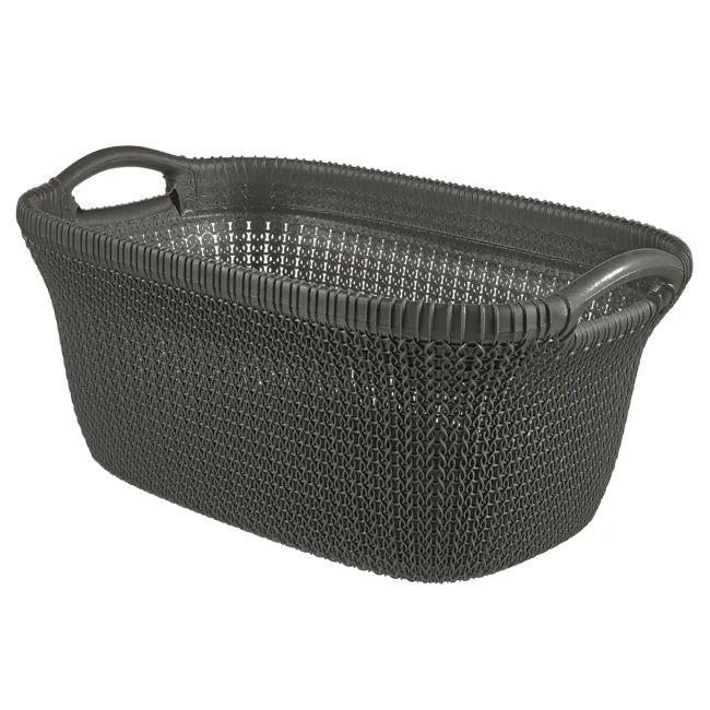 Knit Laundry Basket 40L - Harvest Brown - 1 - Woven basket, dark gray, textured surface, decorative design, outdoor storage