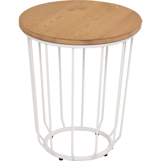 Freida Round Side Table - Natural, White - 2