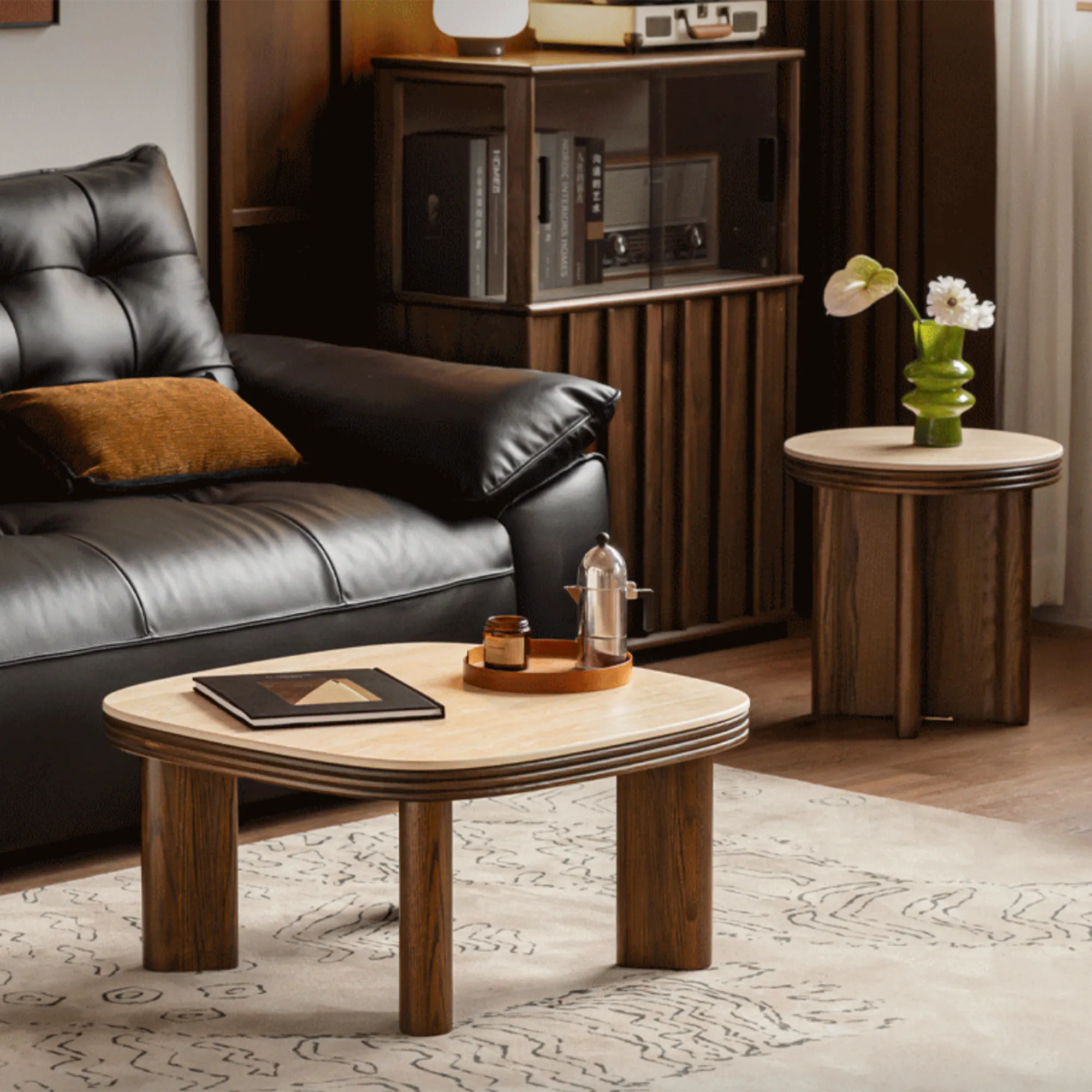 Reign Round Side Table 0.45m - Walnut, Travertine (Sintered Stone) - 10