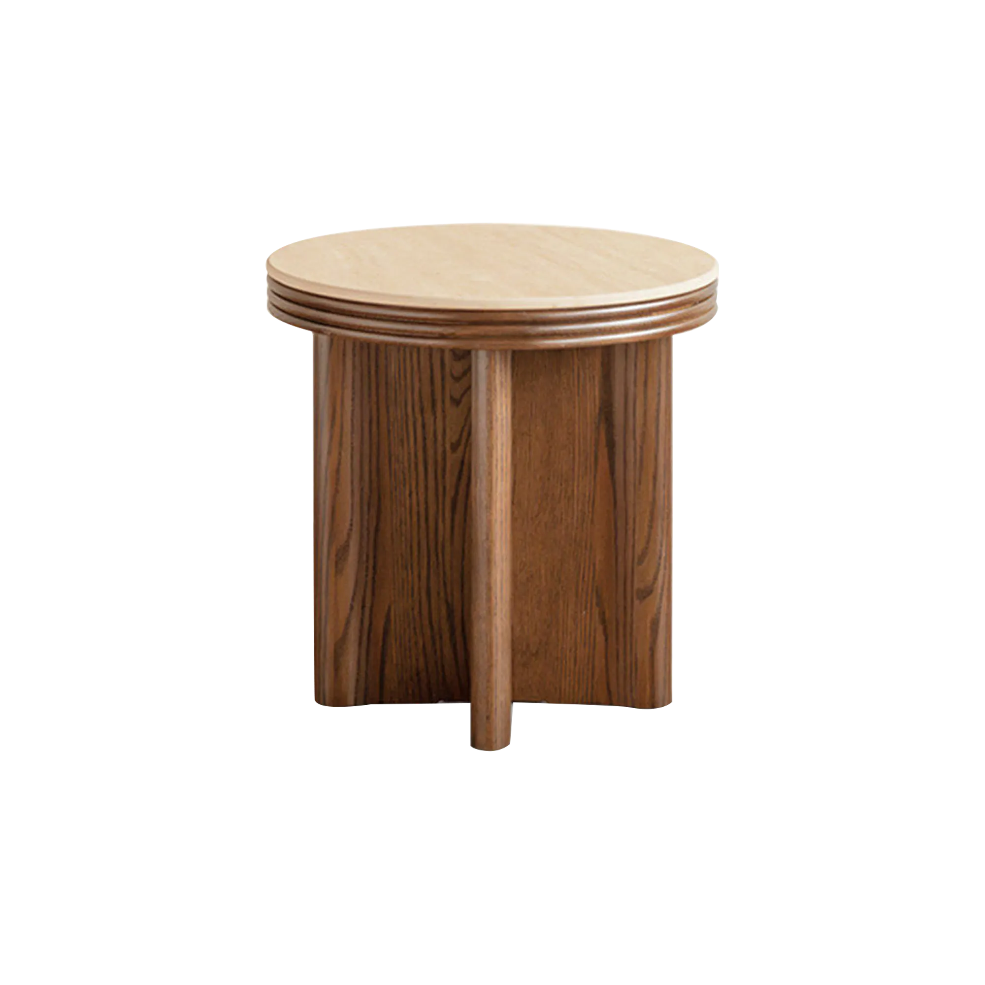 Reign Round Side Table 0.45m - Walnut, Travertine (Sintered Stone)