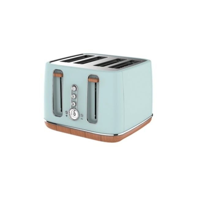 Odette Otto Series Breakfast Set - Light Green - 6 - Turquoise toaster with two slots, control panel with numbers, wooden