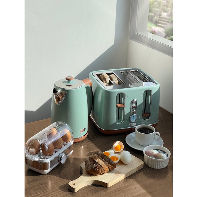 Odette Otto Series Breakfast Set - Light Green - 2 - Toaster, toaster oven, eggs, coffee, tea, bread, ham, ham slices, toast