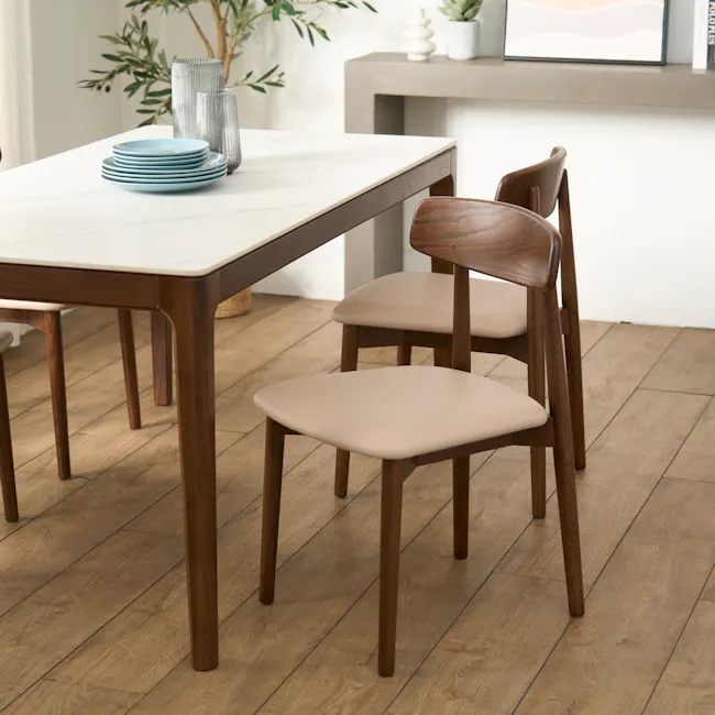 Solis Dining Chair - Walnut, Beige (Pet Friendly) - 2