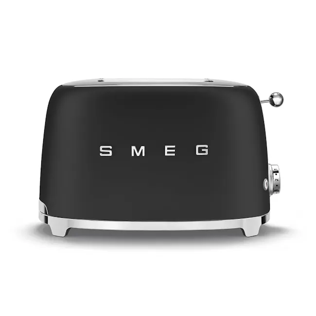 Smeg 2-Slice Toaster - Matte Black - 1 - Sleek black toaster with silver accents, Modern design with minimalist branding