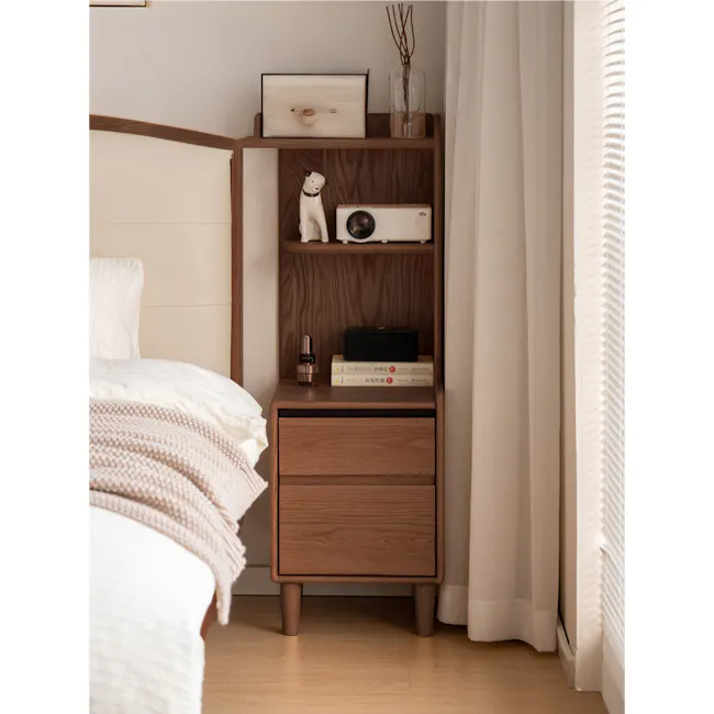 Karris Bedside Shelf Storage Table - Oak (Left Facing Corner) - 14