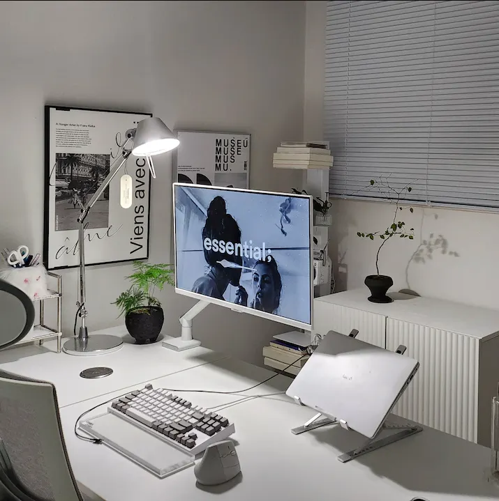 Heidi Tall Cabinet 1.2m - White - 14 - Modern workspace, minimalist decor, sleek desk, ergonomic chair, dual monitor setup