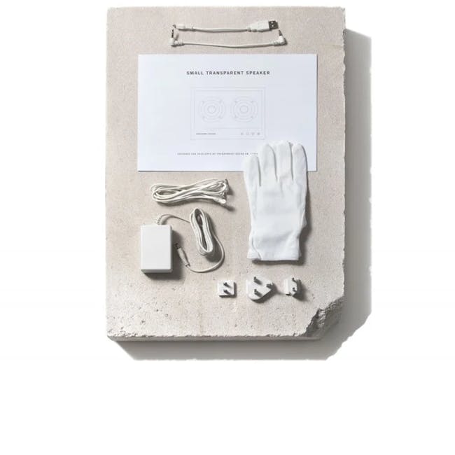 Small Transparent Speaker - Black - 7 - Small transparent speaker, white gloves, white cable, white charging dock, white